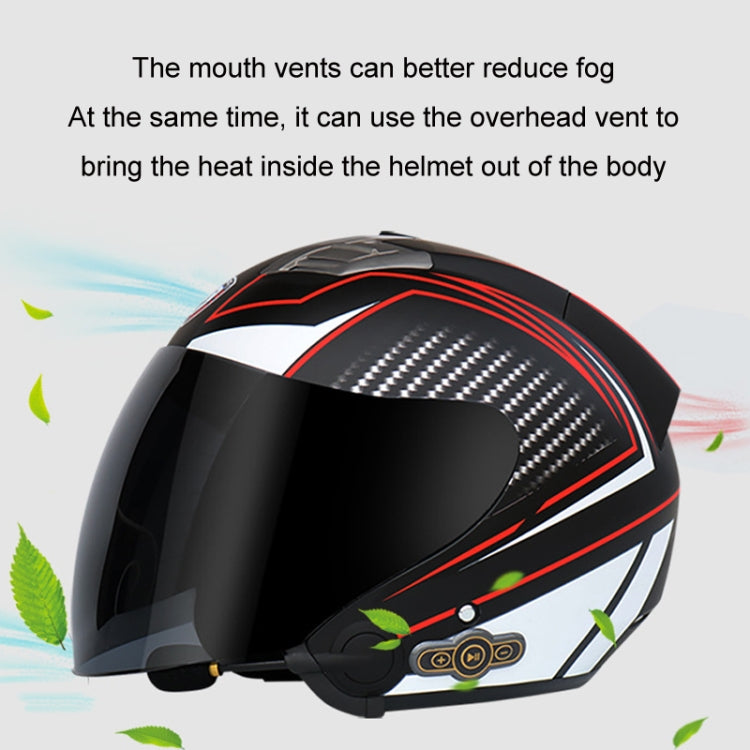 KUQIBAO Motorcycle Smart Bluetooth Sun Protection Double Lens Safety Helmet, Size: L(Matte Black Phantom Fiber+Black Tail) - Helmets by KUQIBAO | Online Shopping UK | buy2fix