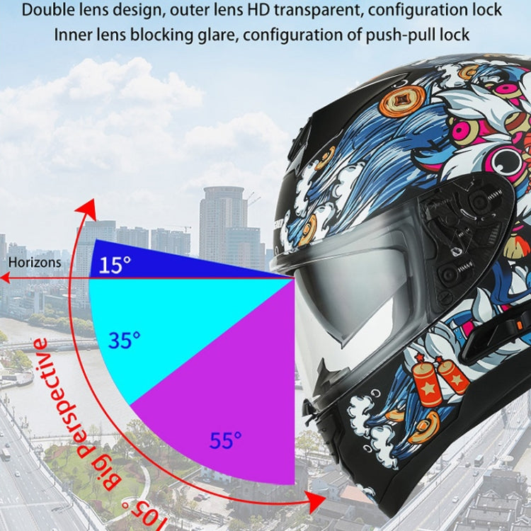 KUQIBAO Motorcycle Dual Lens Anti-Fog Helmet With LED Light, Size: M(White Wake Lion) - Helmets by KUQIBAO | Online Shopping UK | buy2fix