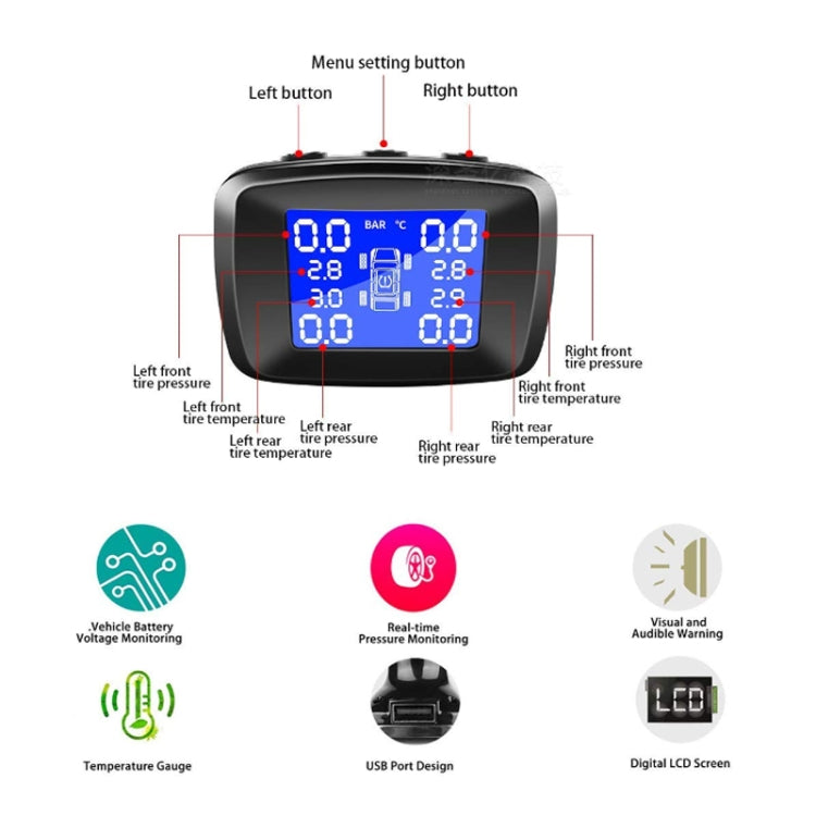 Four-wheel Simultaneous Display Cigarette Lighter Type Tire Pressure Monitoring Detector, Specification: Built-in - Tire Pressure Gauges by buy2fix | Online Shopping UK | buy2fix