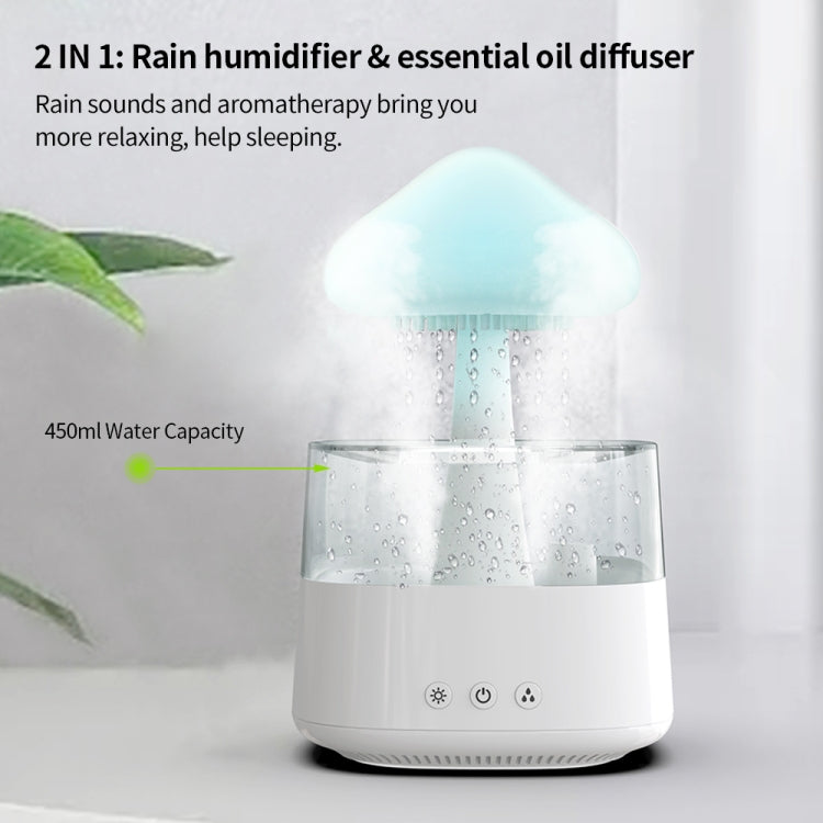 CH08 450ml Rain Humidifier Mushroom Cloud Colorful Night Lamp Aromatherapy Machine, Style: With Remote Controller(White) - Air Purifiers & Accessories by buy2fix | Online Shopping UK | buy2fix