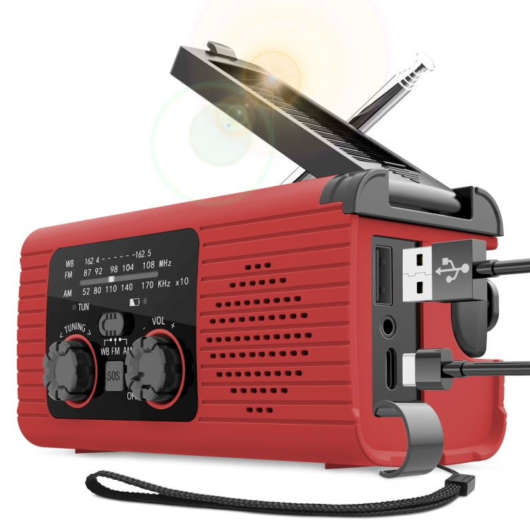 Solar Charging NOAA Emergency Weather Radio with LED Flashlight Reading Lamp, SOS Alarm(Red) - Radio Player by buy2fix | Online Shopping UK | buy2fix