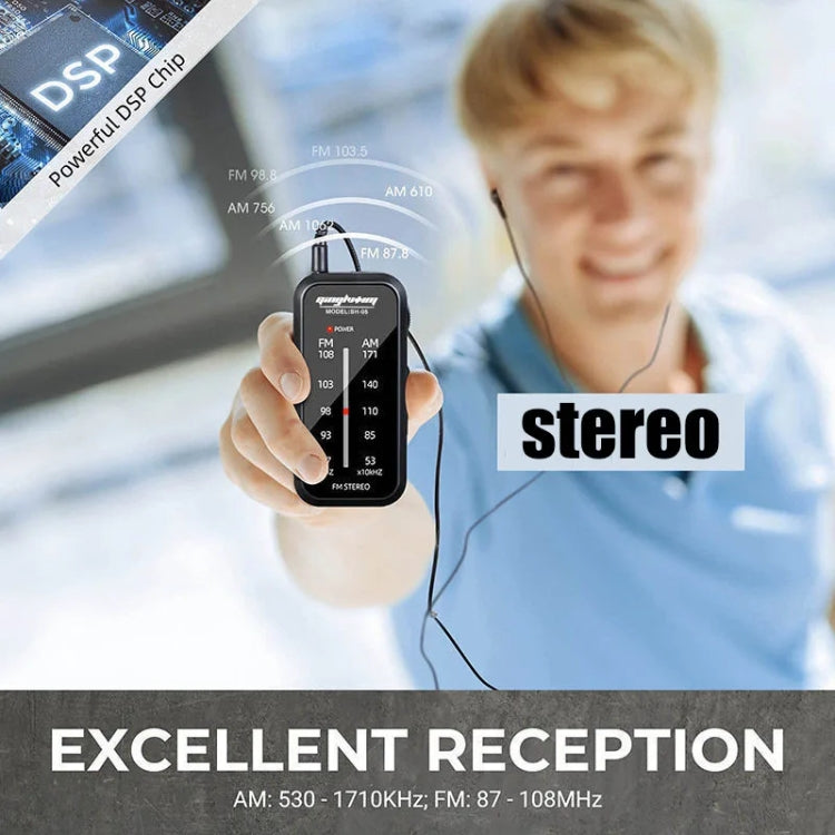 SH-05 Mini Listening Test Special Pin-Type FM/AM Two-Band Radio With Back Clip(Black) - Radio Player by buy2fix | Online Shopping UK | buy2fix