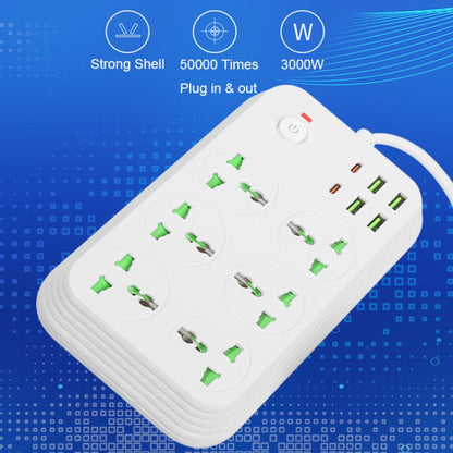 T24 2m 3000W 6 Plugs + PD + 4-USB Ports Multifunctional Flame-Retardant Socket With Switch(UK Plug) - Extension Socket by buy2fix | Online Shopping UK | buy2fix