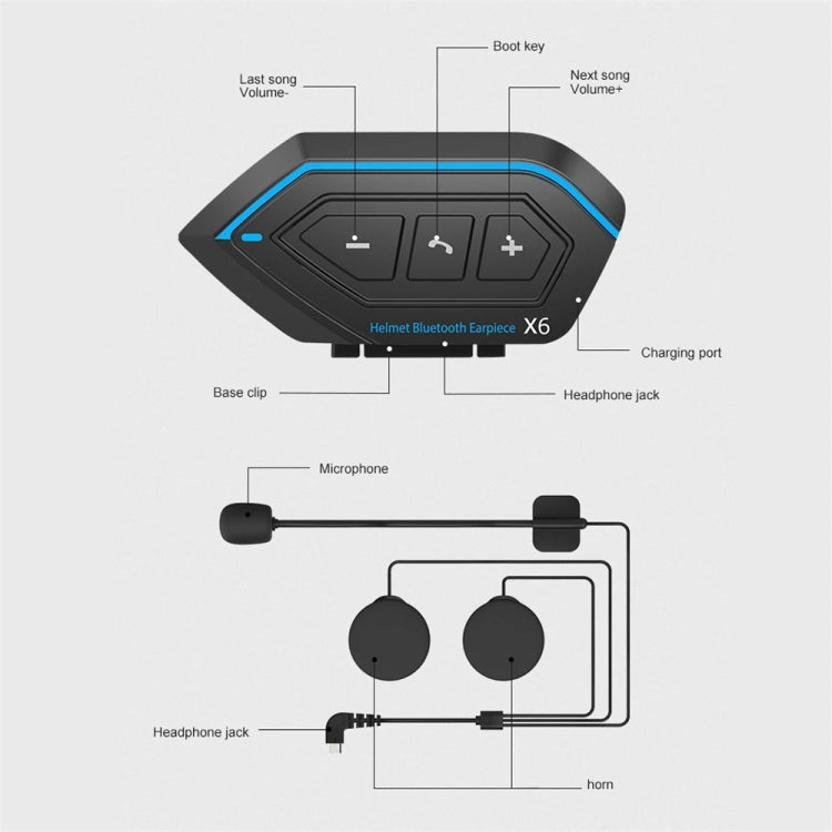 X6 Helmet Bluetooth Headset Wireless Waterproof Moto Handsfree Stereo Headphone(Hard Pipe Wheat) - Motorcycle Walkie Talkie by buy2fix | Online Shopping UK | buy2fix