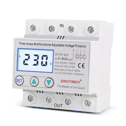 SINOTIMER STVP-932 40A 3-phase 380V LCD Self-resetting Adjustable Surge Voltage Protector - Other Tester Tool by SINOTIMER | Online Shopping UK | buy2fix