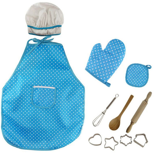 3 PCS Chef Kitchen Baking Tools Apron Girl Toy Set Kindergarten Stage Photography Play Costume Props(Blue chef apron) - Pretend Play Toys by buy2fix | Online Shopping UK | buy2fix
