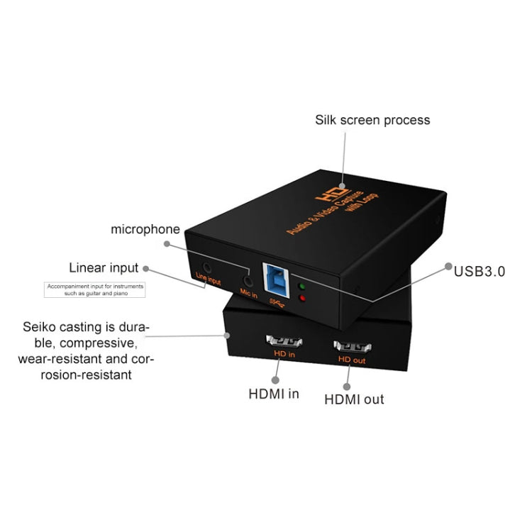 Z28 Professional HDMI Female + Mic + Line In to HDMI Female USB 3.0 Video Audio Capture Box(Black) - Consumer Electronics by buy2fix | Online Shopping UK | buy2fix