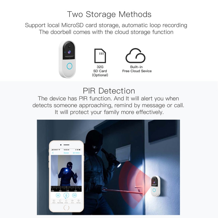 B50 720P Smart WiFi Video Visual Doorbell, Support Phone Remote Monitoring & Night Vision & SD Card (White) - Security by buy2fix | Online Shopping UK | buy2fix