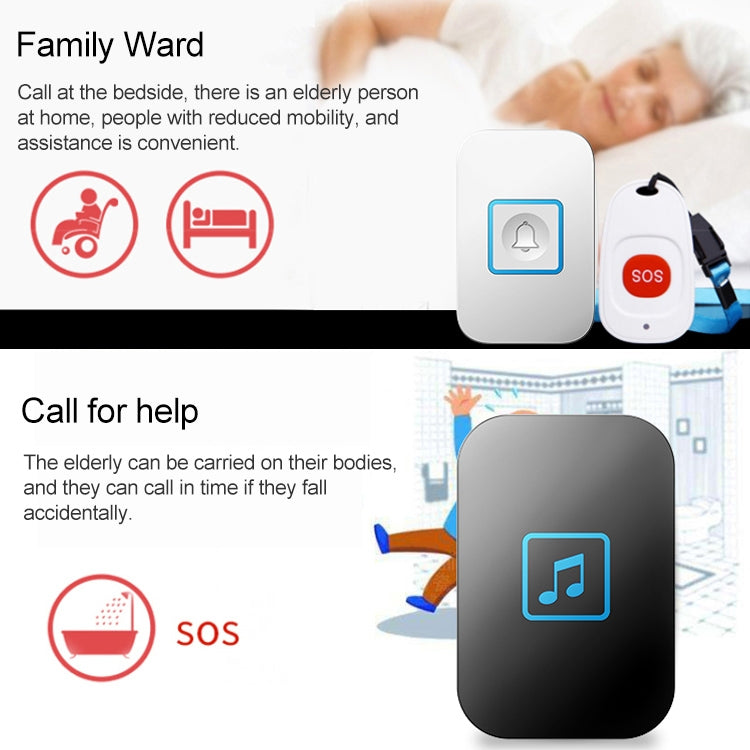 CACAZI C86 Wireless SOS Pager Doorbell Old man Child Emergency Alarm Remote Call Bell, US Plug(Black) - Security by CACAZI | Online Shopping UK | buy2fix