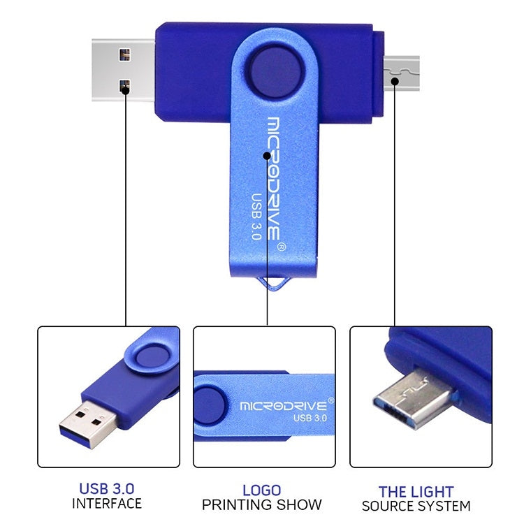 MicroDrive 32GB USB 3.0 Android Phone & Computer Dual-use Rotary Metal U Disk (Blue) - USB Flash Drives by MicroDrive | Online Shopping UK | buy2fix